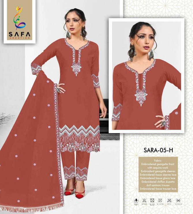 Sara 05 B Safa Pakistani Heavy Embroidery Georgette Readymade Suits Wholesale Market